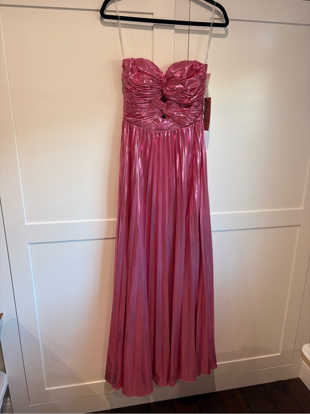 NWT Stacees Candy Pink Metallic Strapless Prom Dress w/ Slit Size 4